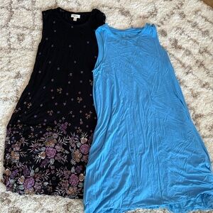 Two Floral Black and Solid Blue Women's Dresses with pockets!